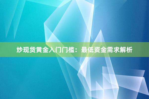 炒现货黄金入门门槛：最低资金需求解析